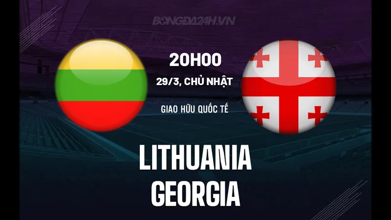 Cầu thủ Lithuania leo cao để tranh bóng với Georgia